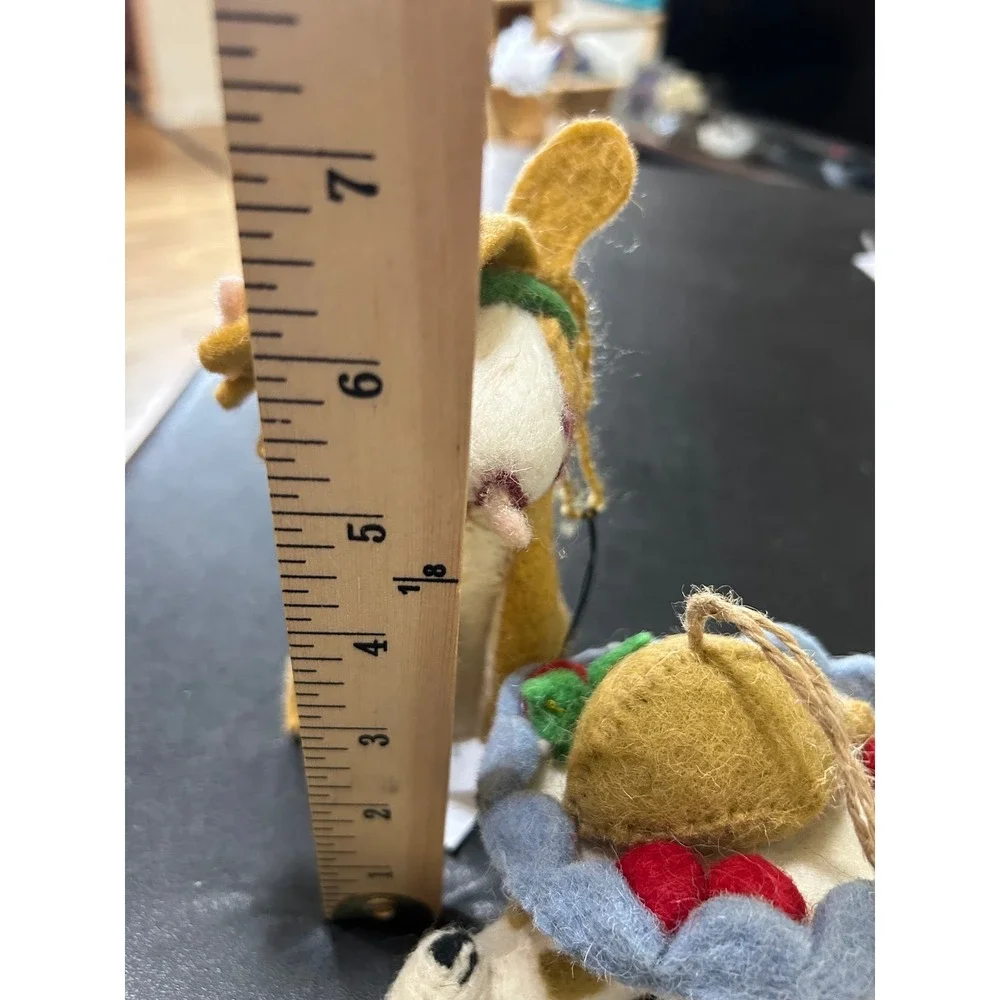Creative Co-op Felt Wool Animal Ornaments Set/2 Tan Reindeer Dog Kellie Montana